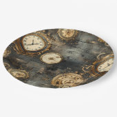 Grunge Rustikale Steampunkuhr (8) Pappteller (Schrägansicht)