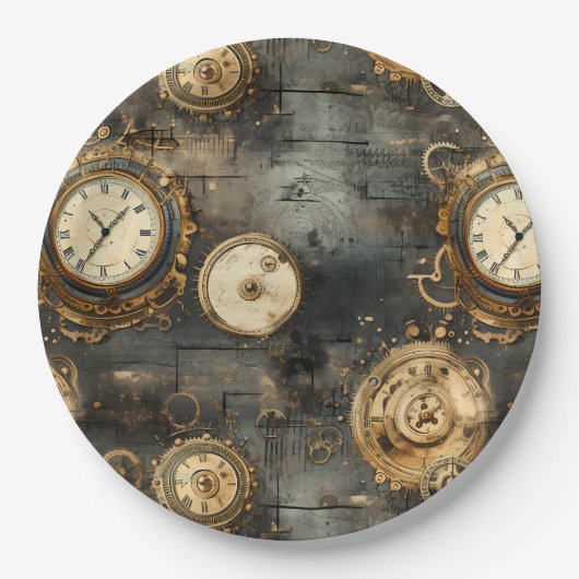 Grunge Rustikale Steampunkuhr (8) Pappteller (Vorderseite)