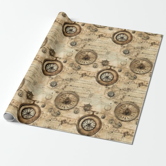 Grunge Rustikale Steampunkuhr (9) Geschenkpapier (Ungerollt)