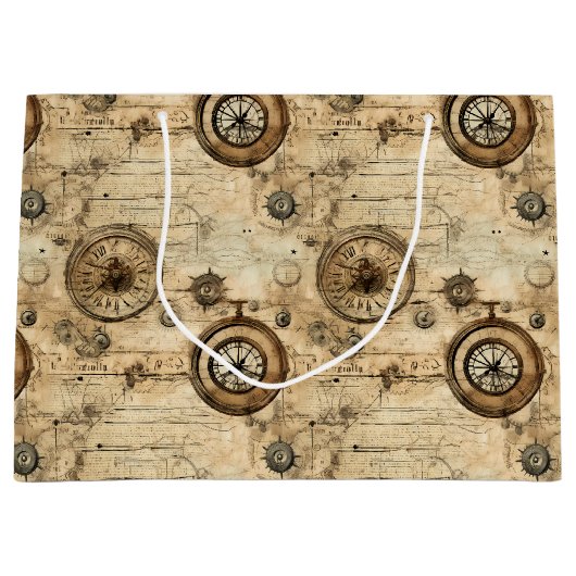 Grunge Rustikale Steampunkuhr (9) Große Geschenktüte (Vorderseite)