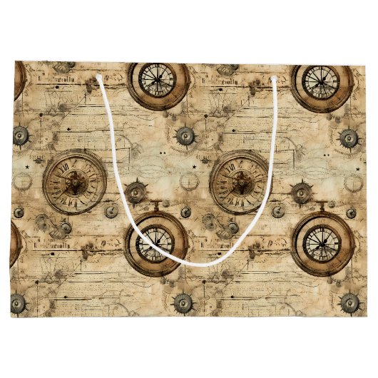 Grunge Rustikale Steampunkuhr (9) Große Geschenktüte (Rückseite)