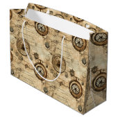 Grunge Rustikale Steampunkuhr (9) Große Geschenktüte (Rückseite Schrägansicht)