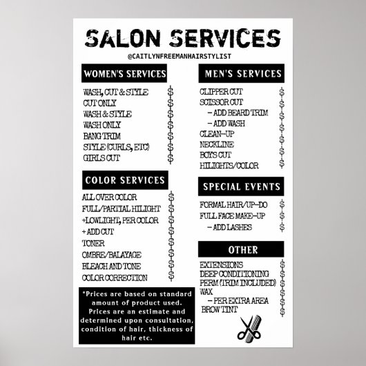 Grunge-Salonmenü Poster (Vorne)