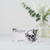 Grunge Schwarz & Grau Schädel mit Schmetterlingen Visitenkarte (Stehend Vorderseite)