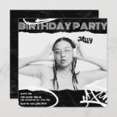 Grunge Schwarz/Weiß Foto Geburtstag Einladung (Vorne/Hinten)