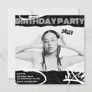 Grunge Schwarz/Weiß Foto Geburtstag Einladung