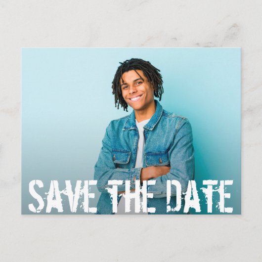 Grunge Script Foto Abschluss Save the Date Postkarte (Vorderseite)