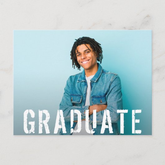 Grunge Script Foto Graduate Save the Date Postkarte (Vorderseite)