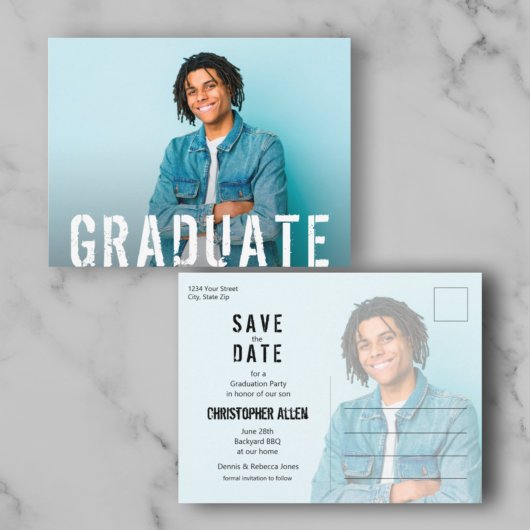Grunge Script Foto Graduate Save the Date Postkarte