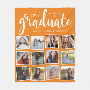 Grunge Script Graduate 12 Foto Collage Orange Fleecedecke