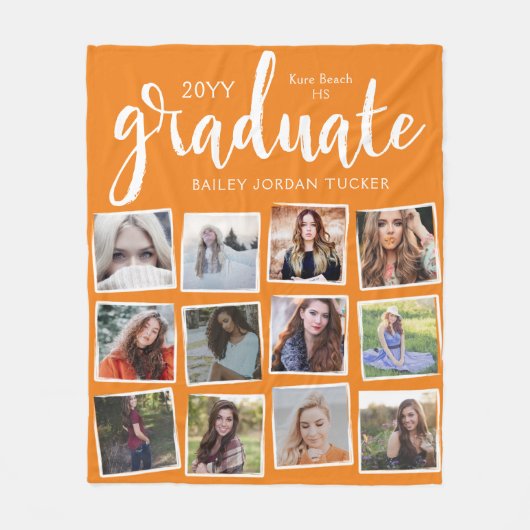Grunge Script Graduate 12 Foto Collage Orange Fleecedecke (Vorderseite)
