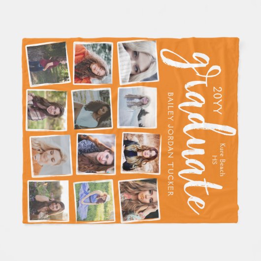 Grunge Script Graduate 12 Foto Collage Orange Fleecedecke (Vorderseite (Horizontal))