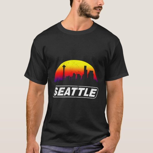 Grunge Seattle Skyline stört Design T-Shirt (Vorderseite)