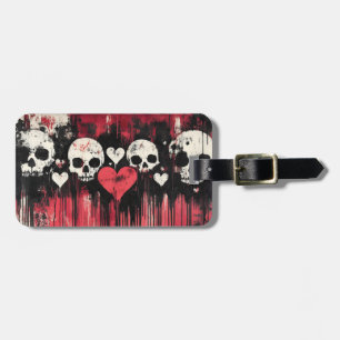 Grunge Skull and Hearts - Bold Red and Black Art Gepäckanhänger