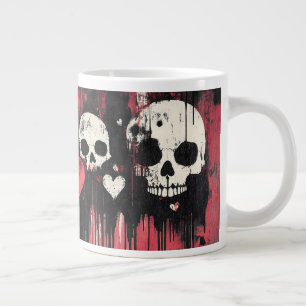 Grunge Skull and Hearts - Bold Red and Black Art Jumbo-Tasse