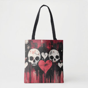 Grunge Skull and Hearts - Bold Red and Black Art Tasche