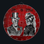 Grunge Skull Hochzeit & Jubiläum Party Dartscheibe<br><div class="desc">Das ist ein phantastisches Design mit einem Mann und einem Ehefrau Schädelpaar. Es ist auf einem gottroten Hintergrund.</div>