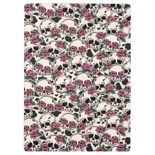 Grunge Skull und Rose Mit Monogramm Zwischenablage Klemmbrett (Rückseite)