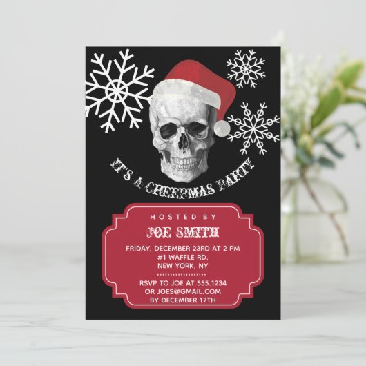 Grunge Skull Weihnachts-Party Einladung (Stehend Vorderseite)