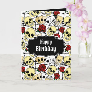 Grunge Skulls und Rose Geburtstag Karte