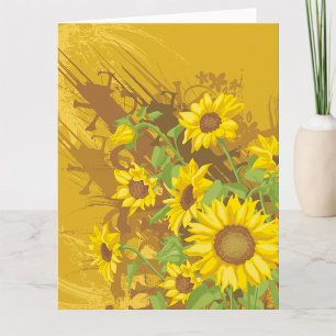Grunge-Sonnenblumen-Kunst Bold Rustikal Gelbe Blum Karte