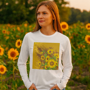 Grunge-Sonnenblumen-Kunst Bold Rustikal Gelbe Blum T-Shirt