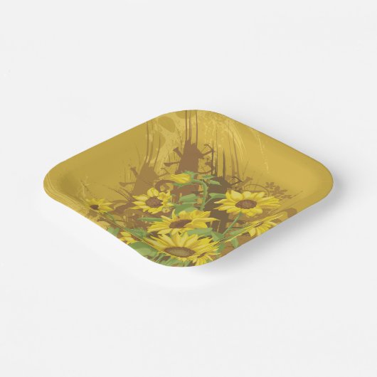 Grunge Sonnenblumen Kunst Bold Rustikal Gelbe Blüt Pappteller (Gewinkelt)