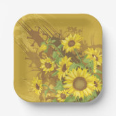 Grunge Sonnenblumen Kunst Bold Rustikal Gelbe Blüt Pappteller (Vorderseite)