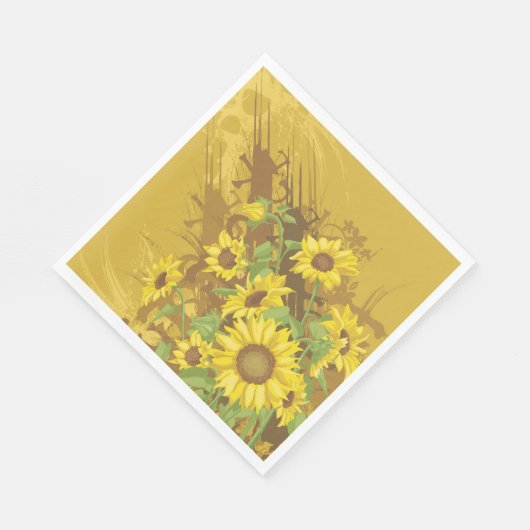 Grunge Sonnenblumen Kunst Bold Rustikal Gelbe Blüt Serviette (Ecke)