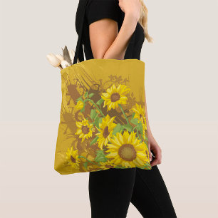 Grunge Sonnenblumen Kunst Bold Rustikal Gelbe Blüt Tasche