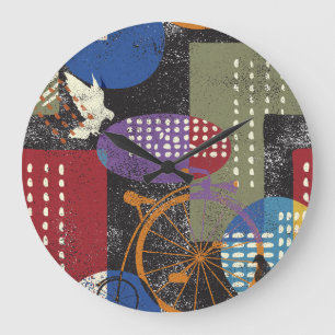 Grunge-Stadtlandschaft: Nahtlose Vintage-Textur Große Wanduhr