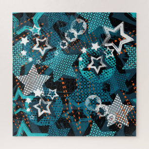Grunge-Star-Muster, spielerisches Kinderdesign. Puzzle
