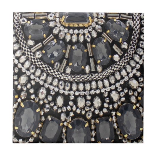 grunge steampunk art Deko schwarz silber bohemian Fliese (Vorderseite)