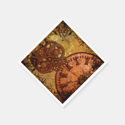 Grunge Steampunk Gear und Uhr Serviette (Ecke)