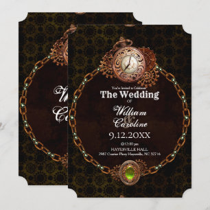 Grunge Steampunk Gears and Clock Vintage Wedding Einladung