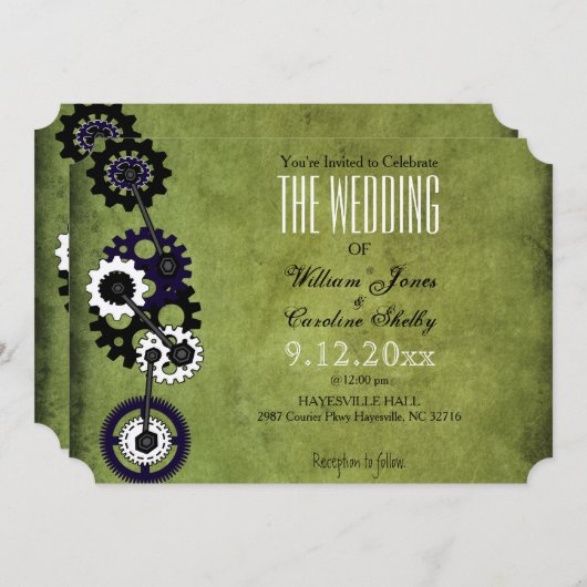 Grunge Steampunk Gears Hochzeit Einladung (Vorne/Hinten)