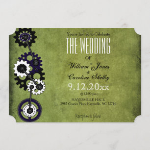 Grunge Steampunk Gears Hochzeit Einladung