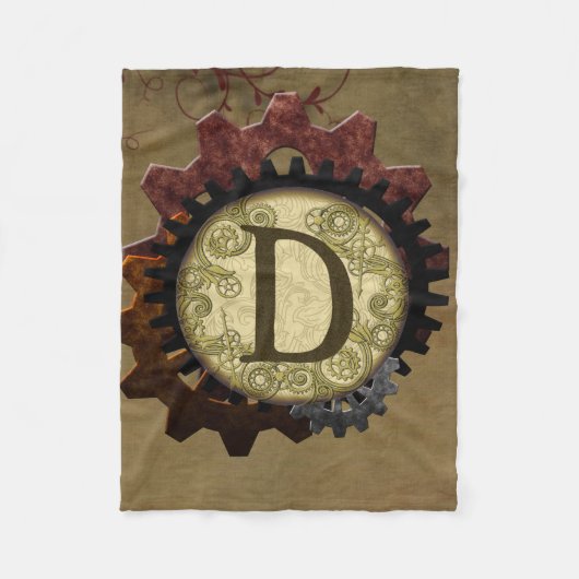 Grunge Steampunk Gears Monogram Letter D Fleecedecke (Vorderseite)