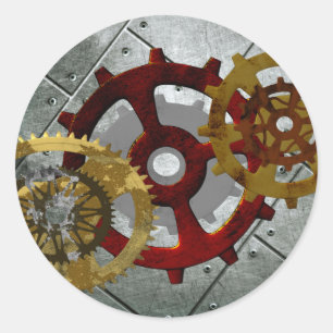 Grunge Steampunk Uhren und Gears Runder Aufkleber