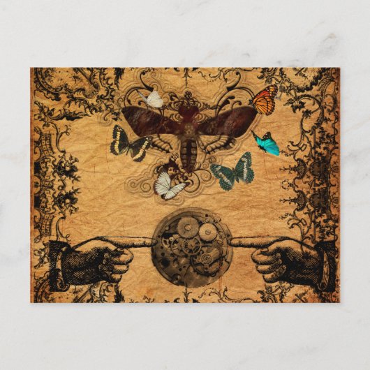 Grunge Steampunk Viktorianisch Butterfly Postkarte (Vorderseite)