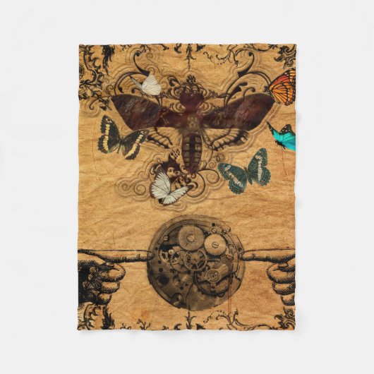 Grunge Steampunk viktorianischer Schmetterling Fleecedecke (Vorderseite)