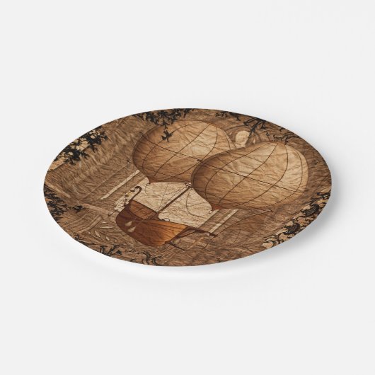 Grunge Steampunk viktorianisches Luftschiff Pappteller (Schrägansicht)