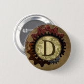 Grunge Steampunk Zahnräder Monogramm Buchstabe D Button (Vorne & Hinten)