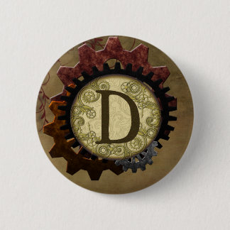 Grunge Steampunk Zahnräder Monogramm Buchstabe D Button