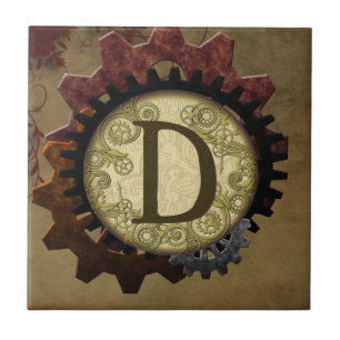Grunge-Steampunk-Zahnräder Monogramm Buchstabe D Fliese