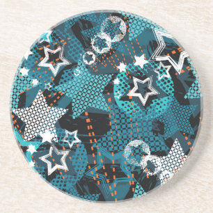 Grunge Sternmuster, spielerisches Kinderdesign. Getränkeuntersetzer