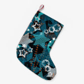 Grunge Sternmuster, spielerisches Kinderdesign. Kleiner Weihnachtsstrumpf (Vorderansicht (hängend))