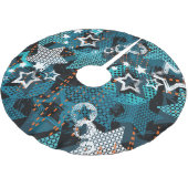 Grunge Sternmuster, spielerisches Kinderdesign. Polyester Weihnachtsbaumdecke (Schrägansicht)