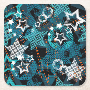 Grunge Sternmuster, spielerisches Kinderdesign. Rechteckiger Pappuntersetzer