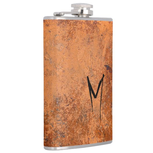 Grunge Stielleder Monogramm Flachmann (Rechts)